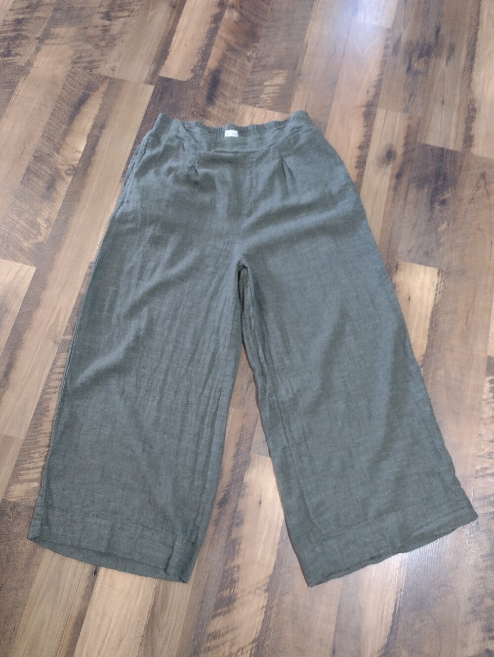 Ella Moss Olive Green Wide-Leg Linen Pants Size Medium